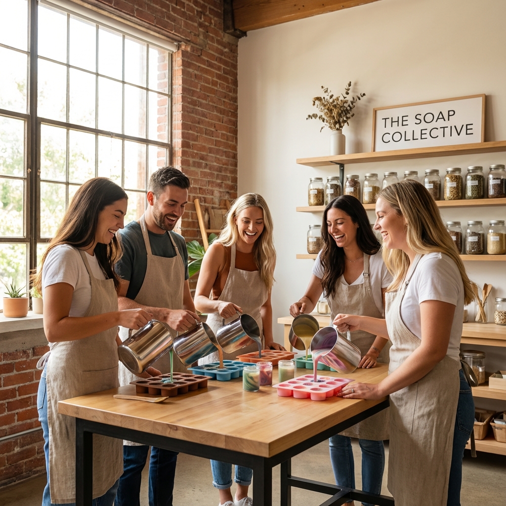 Friends making soap at a Magnolia Soap & Bath Co. party